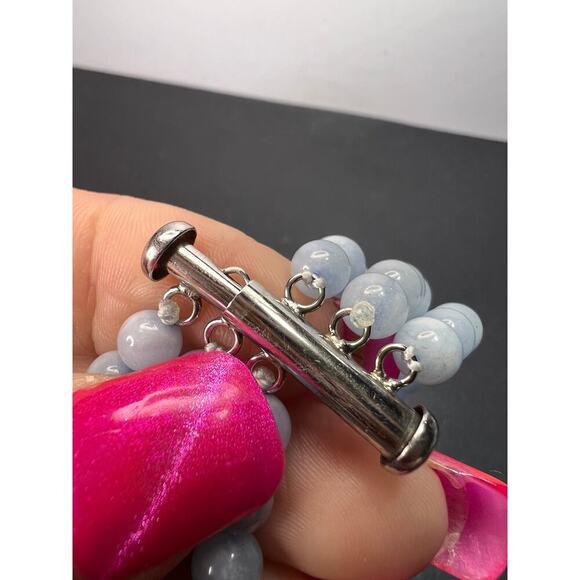 NEW Triple strand beaded aquamarine bracelet with sterling silver slide clasp - Picture 8 of 10